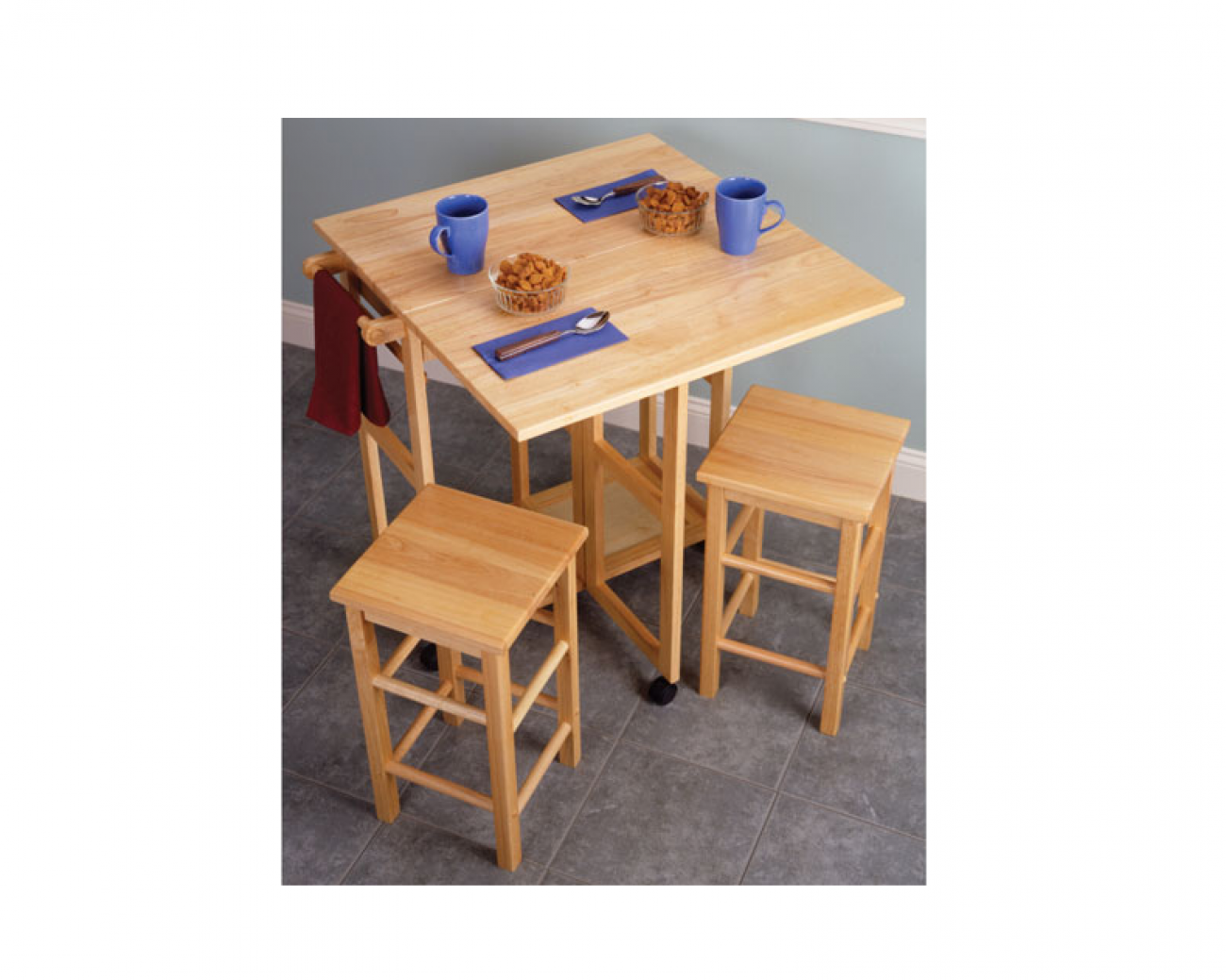 Space Saver Drop Leaf Dining Table with 2 Stools